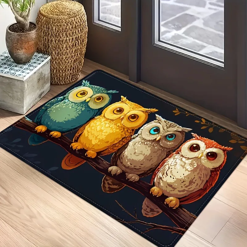 

Watercolor Owl Print Doormat Anti-Slip Washable Rug for Kitchen Bathroom Bedroom Indoor/Outdoor Home Decor Carpet