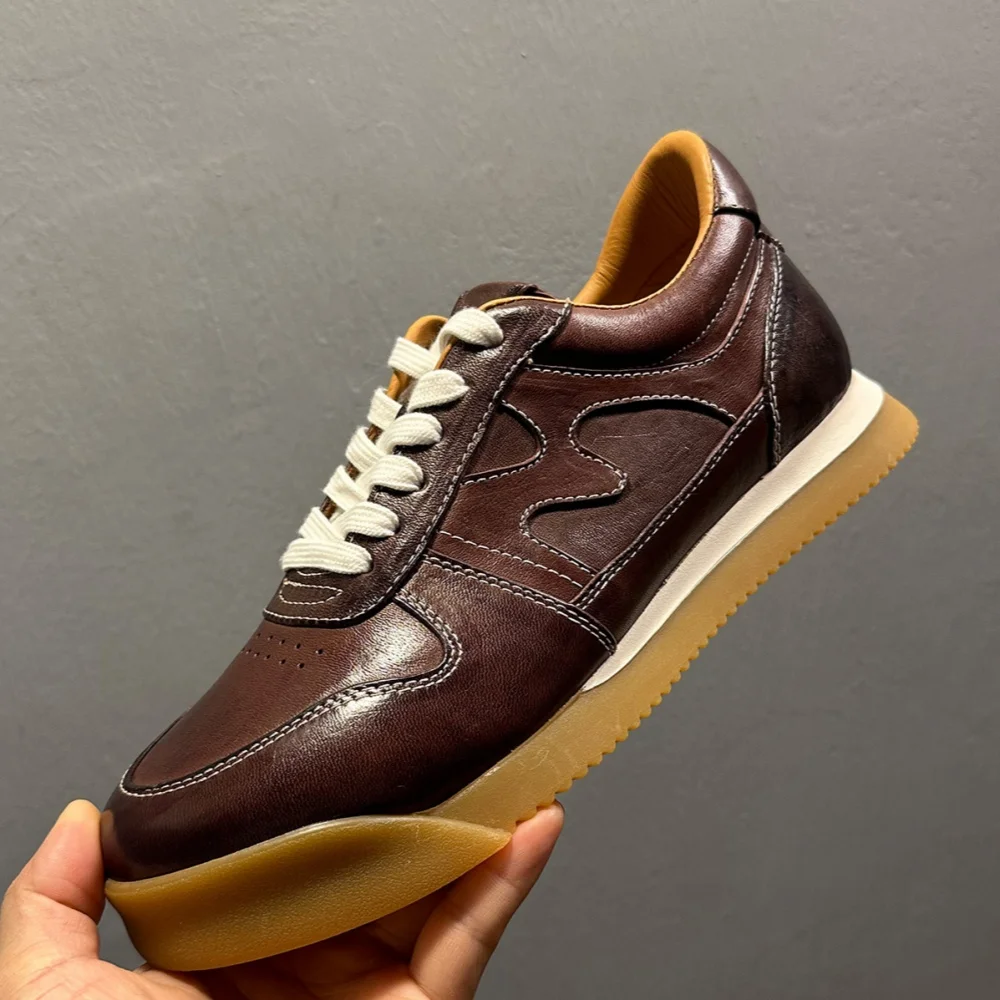 

Men's Horsehide Soft Leather Sporty Casual Sneakers Comfortable Inner New Style Training Shoes