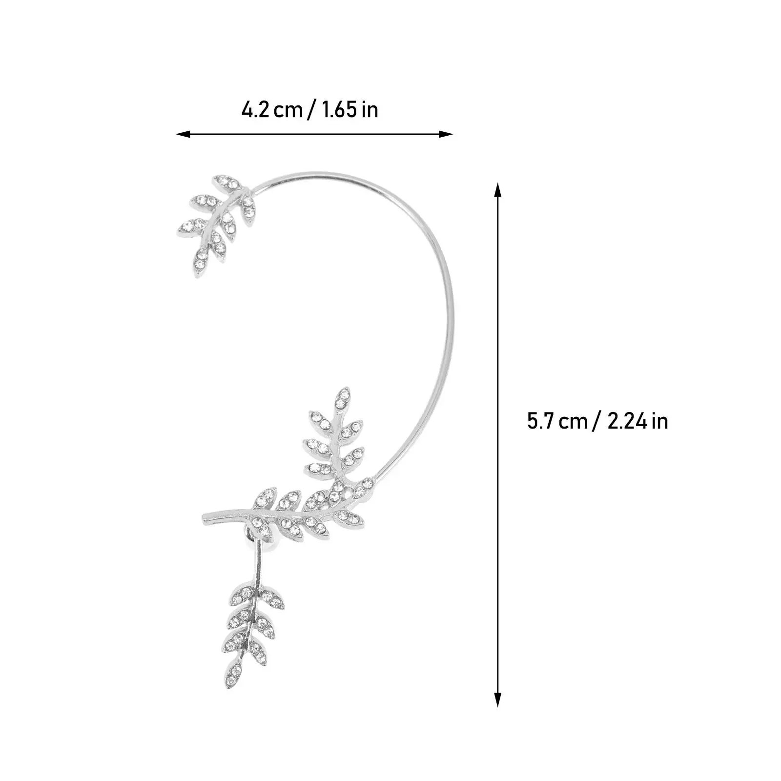 1Pair Elegant Rhinestone Ear Bone Clips Leaves Design Non Piercing Ear Jewelry Wedding Party Stage Performance