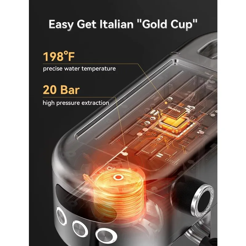 20 Bar Compact Espresso Maker Home Barista Stainless Steel Professional Coffee Machine Espresso Latte and Cappuccino Maker