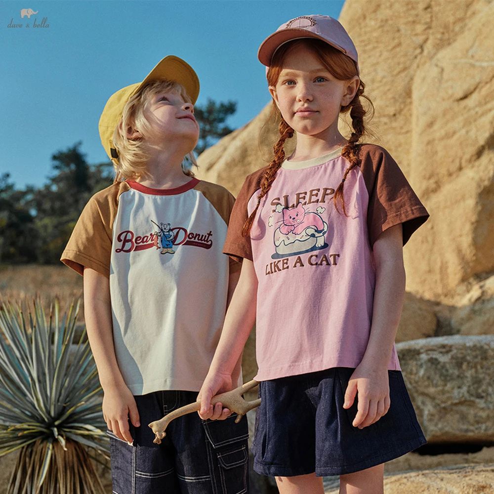 

Летняя футболка Dave Bella для мальчиков и девочек, детский топ с короткими рукавами, футболки с героями мультфильмов для детей 5-13 лет, детская повседневная уличная одежда DK2262369