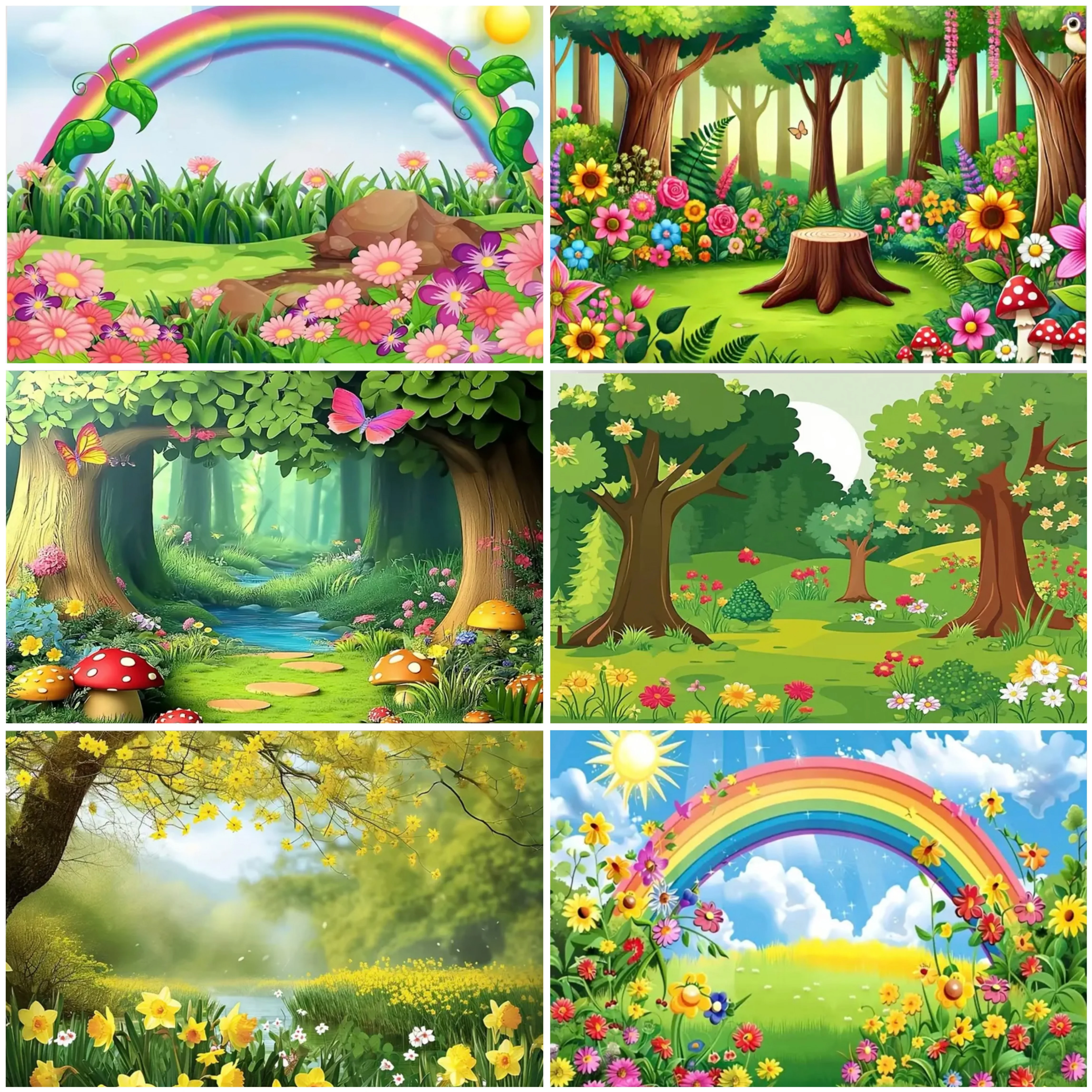Decoración para Fiestas Temáticas de Cuentos de Hadas de Primavera, Fondo de Pradera con Flores Arcoíris, Decoración para Escenarios Infantiles, Fiesta de Pascua, Pancarta