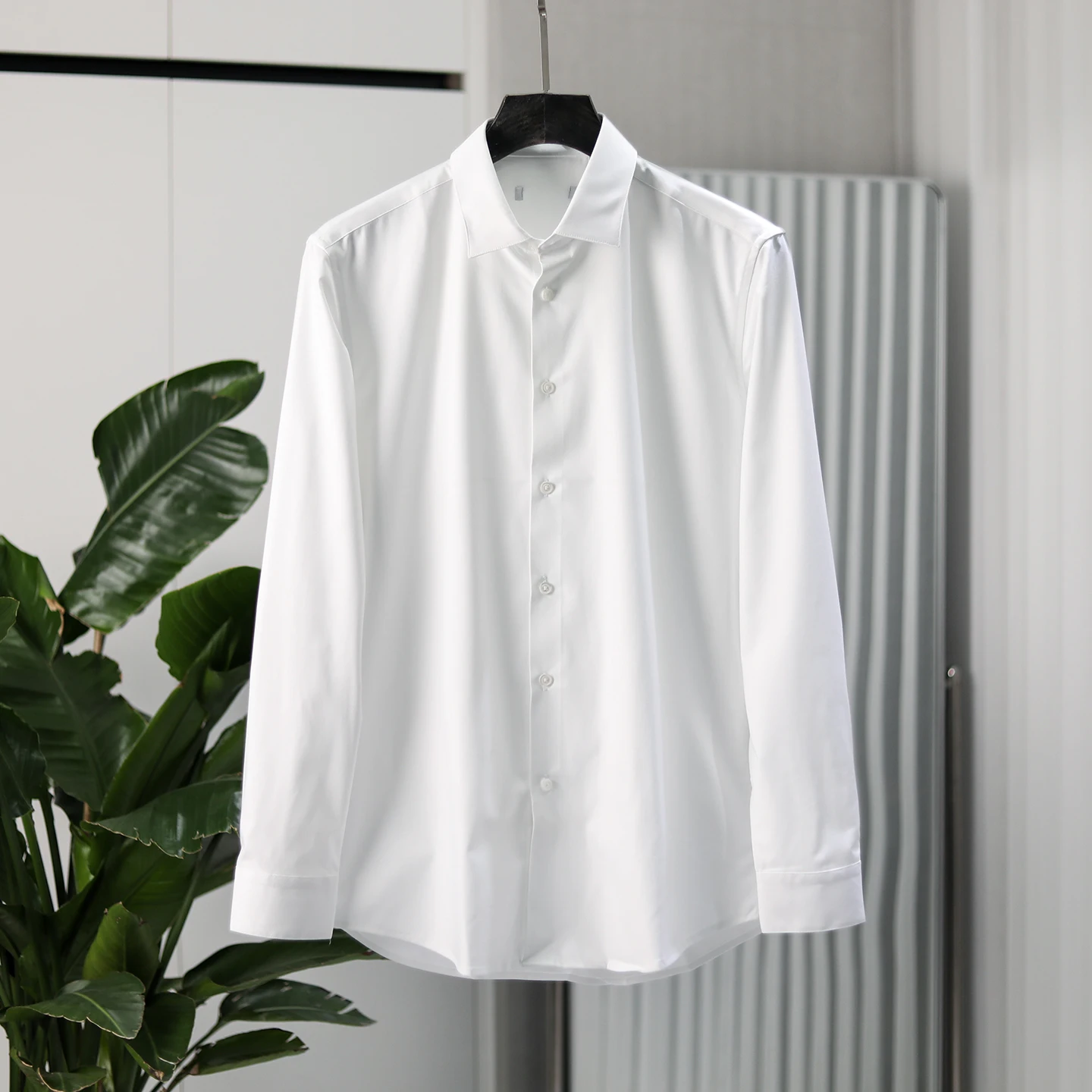 

High-End Busin irt Men's Pure Color Collar Commuter Versatile Slim Fit Long Sve Classic White irt Casual Sle