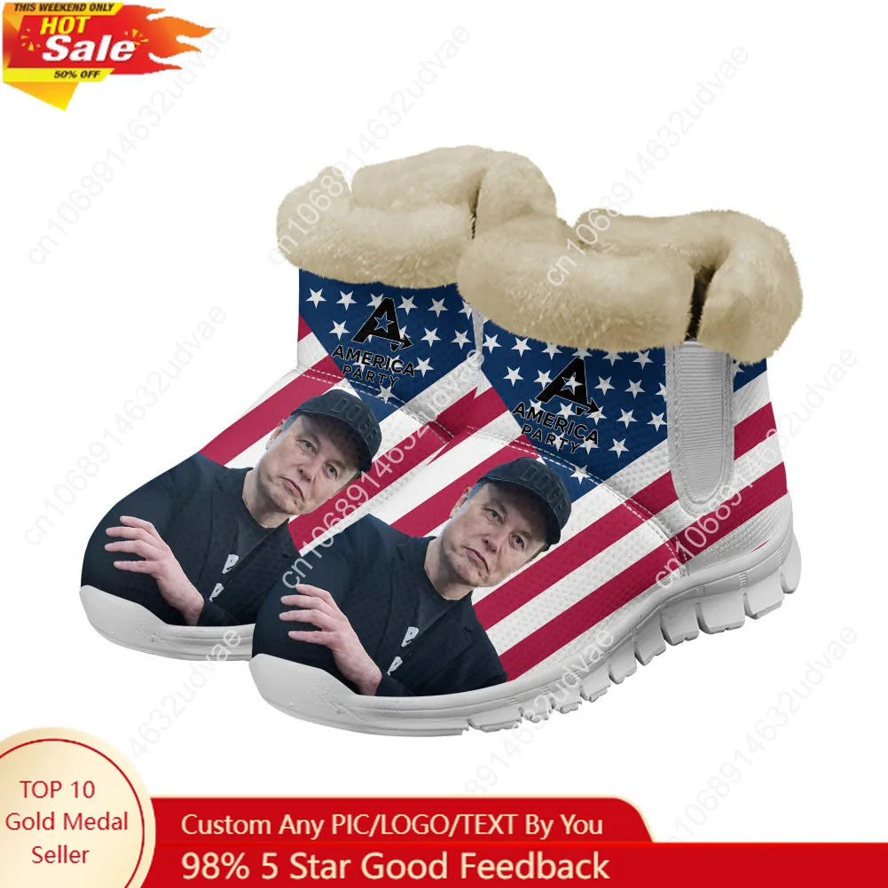 

America Party Plush Shoes Boots Mens Womens Keep Warm Sneakers Elon Musk Cozy Boot Casual Couple Sports Customized Sneaker White