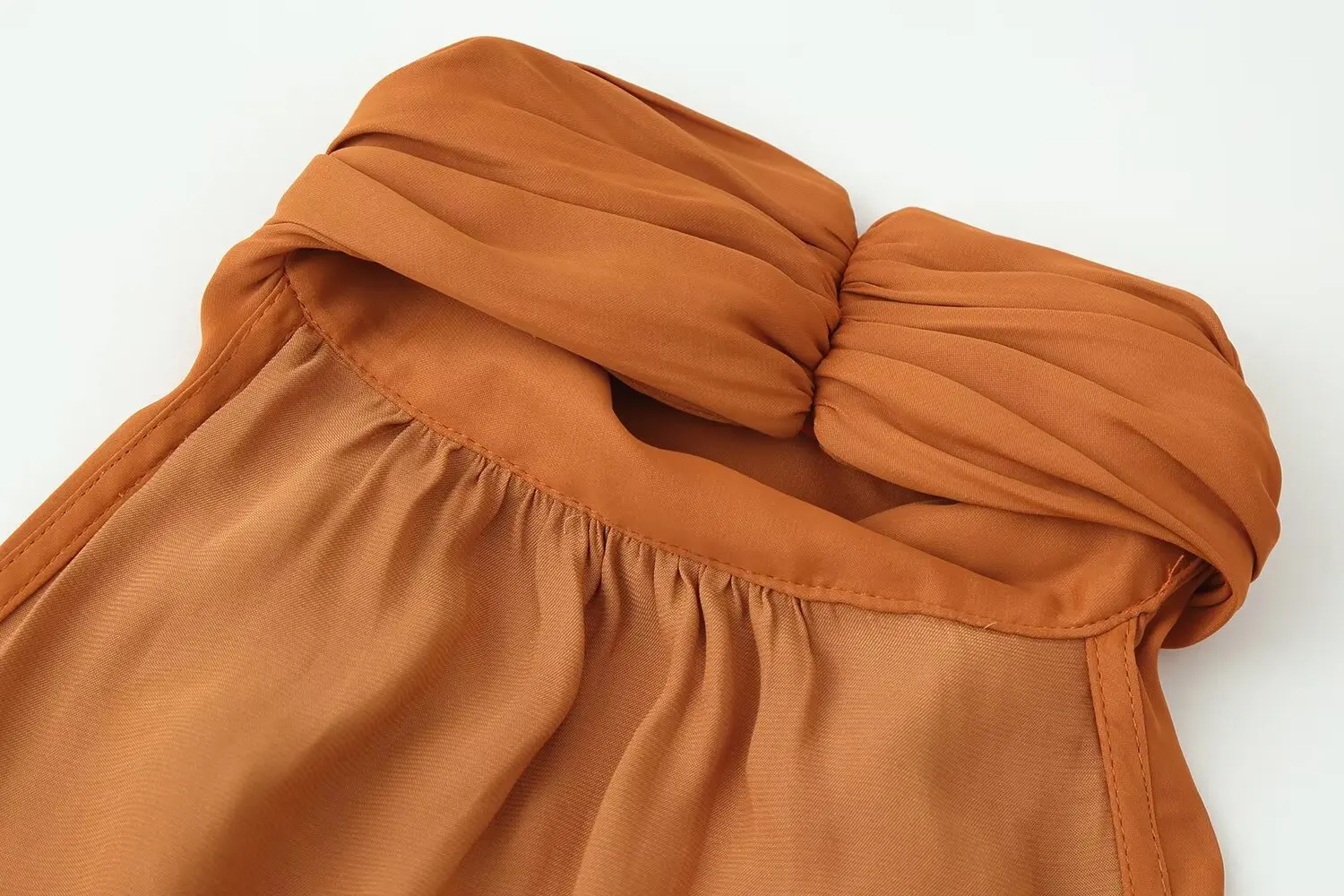 Nlzgmsj 2026 Sommer Damen Orange Neckholder-Bluse Ärmellos mit Überkreuz-Drapierung Rückenfreies Crop-Top – Detail 7