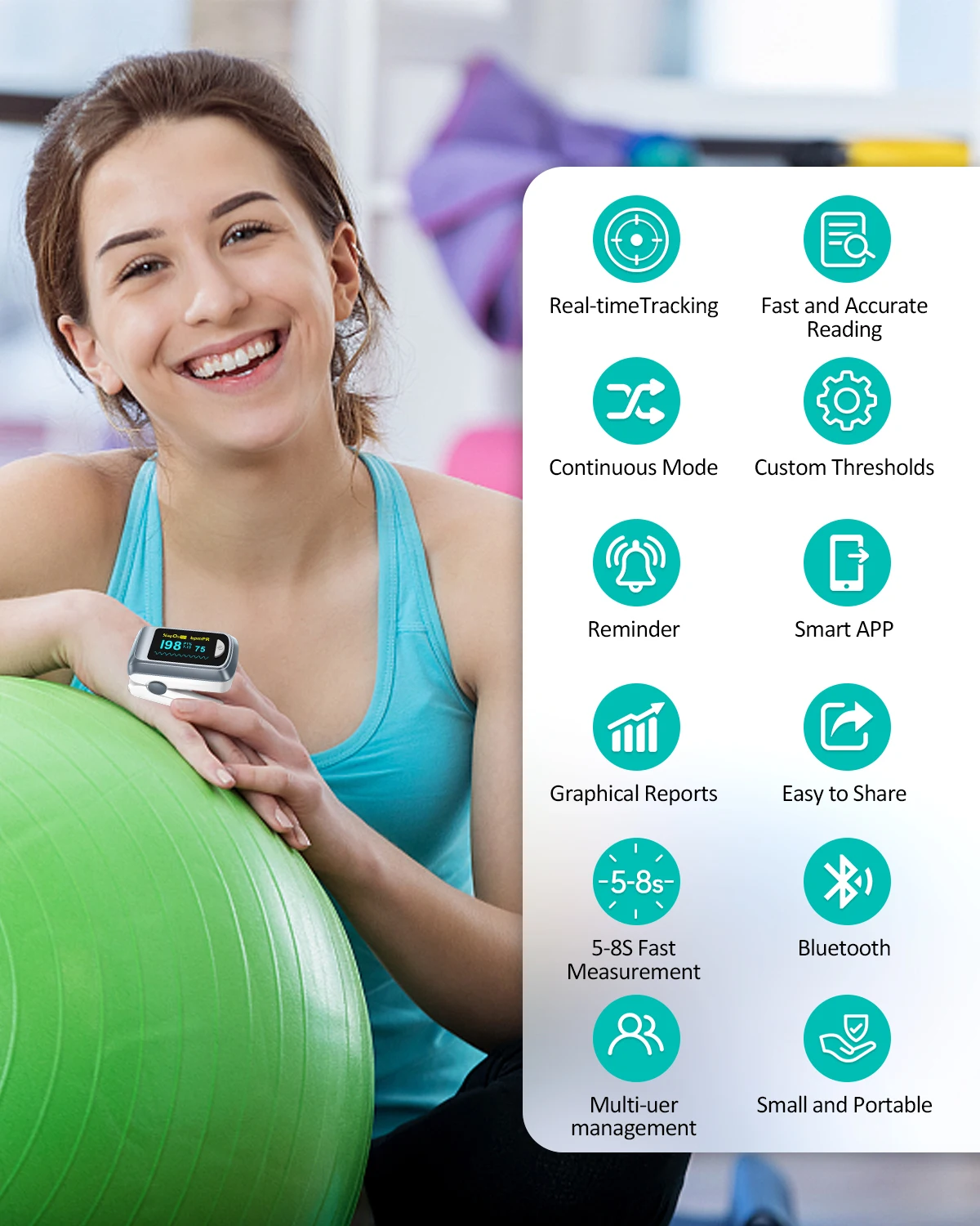 HealthTree Finger Pulse Oximeter Blood Oxygen Saturation Meter Heart Rate Monitor OLED Oximetro De Dedo SPO2 PR PI RR Bluetooth gallery 3