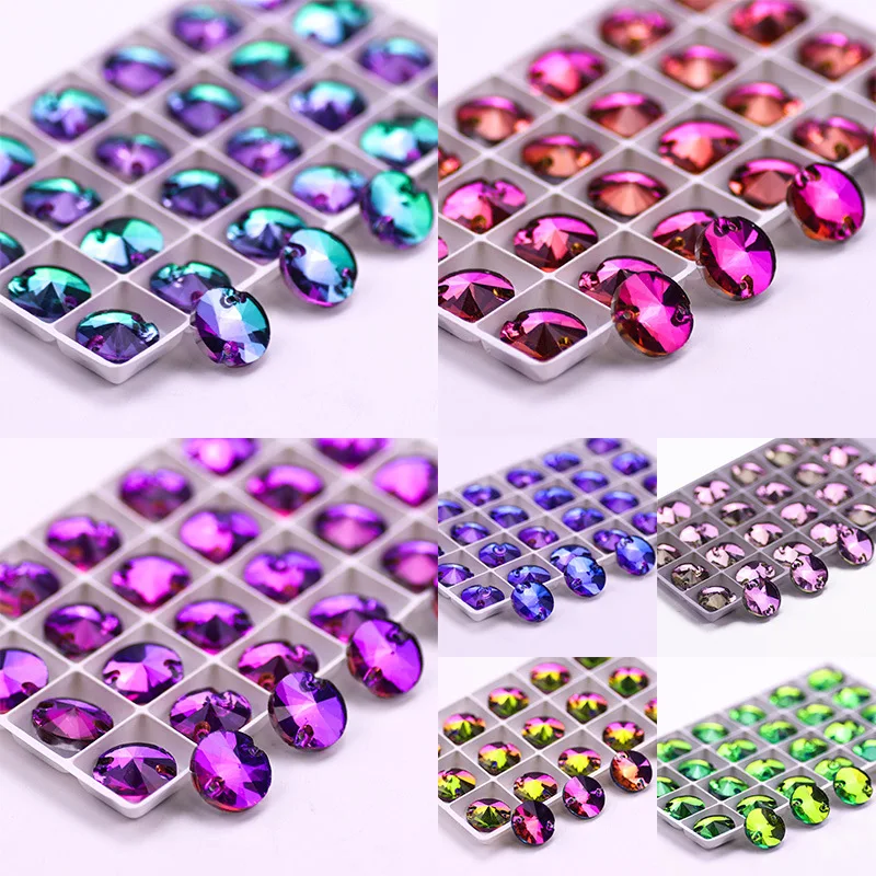 

Newest Green/Siam/Blue Volcano All Size Glass Crystal Shape Rivoli Sewing Stones Flatback Sew on Rhinestones For Garment Clothes