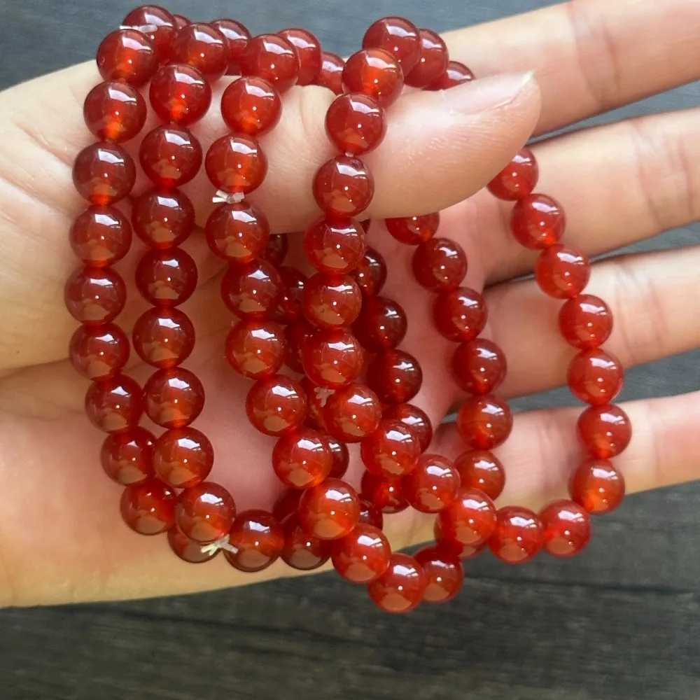 6pcs/lot Red Agate Beaded Bracelet Lucky Healing Stone for Prosperity Protection Positive Energy Feng Shui Jewelry Gift Women