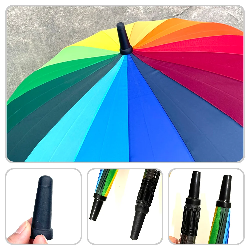 2 Pcs Umbrella Replacement Caps Cane Accessories Sun Parasol Trekking Poles Professional Tips Black Rubber Protector