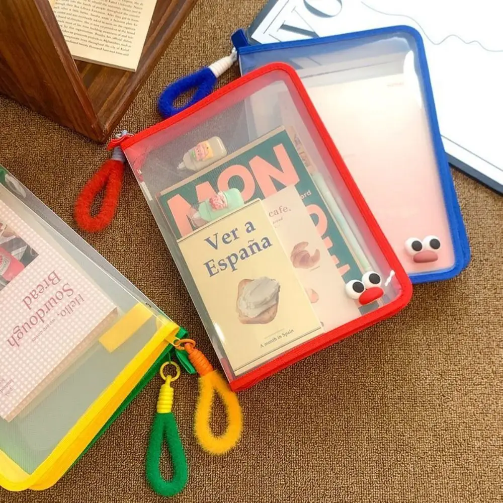 A4 Transparent Zipper Pouch Multifunctional Transparent File Folder Bag Large Capacity Solid Color File Pocket