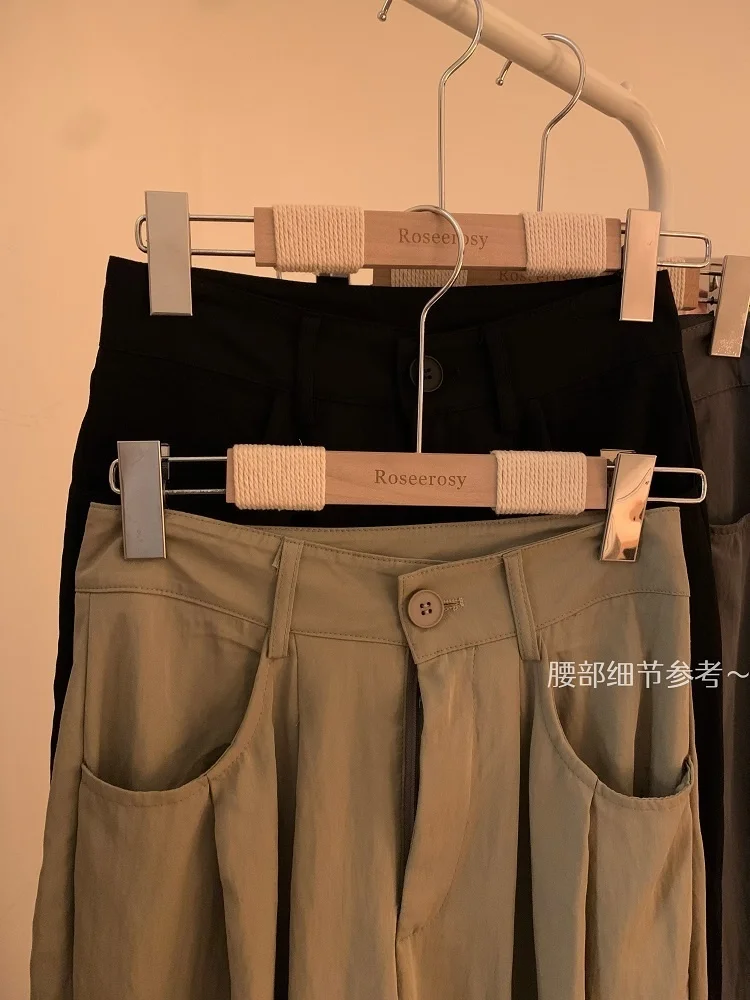 Pantalones informales de cintura alta para mujer, pantalones de trapeador de piso plisados y drapeados, pantalones sueltos de pierna ancha de tubo recto, gris