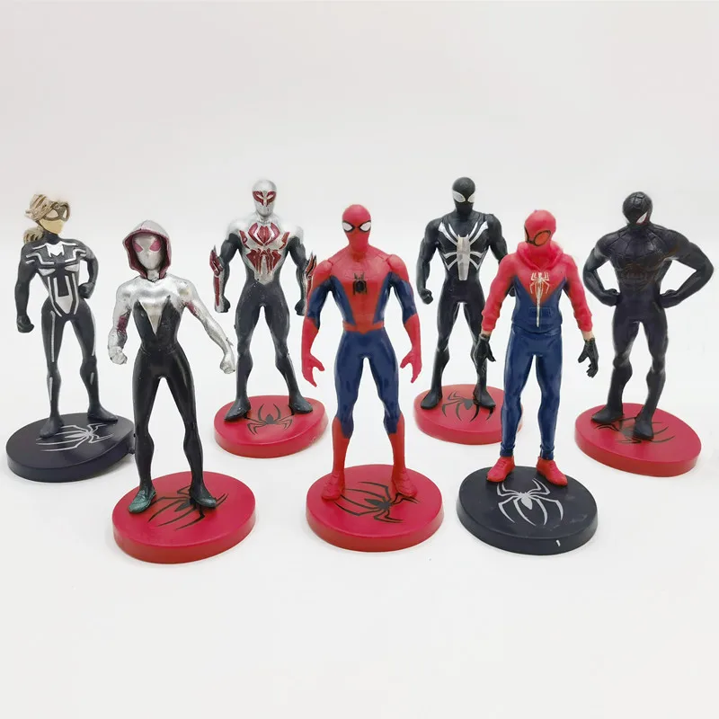 7Pcs/Set Anime Avengers Action Figures PVC Spider Man Decoration Handmade Model Charm Hobby Toys Children Ornament Birthday Gift