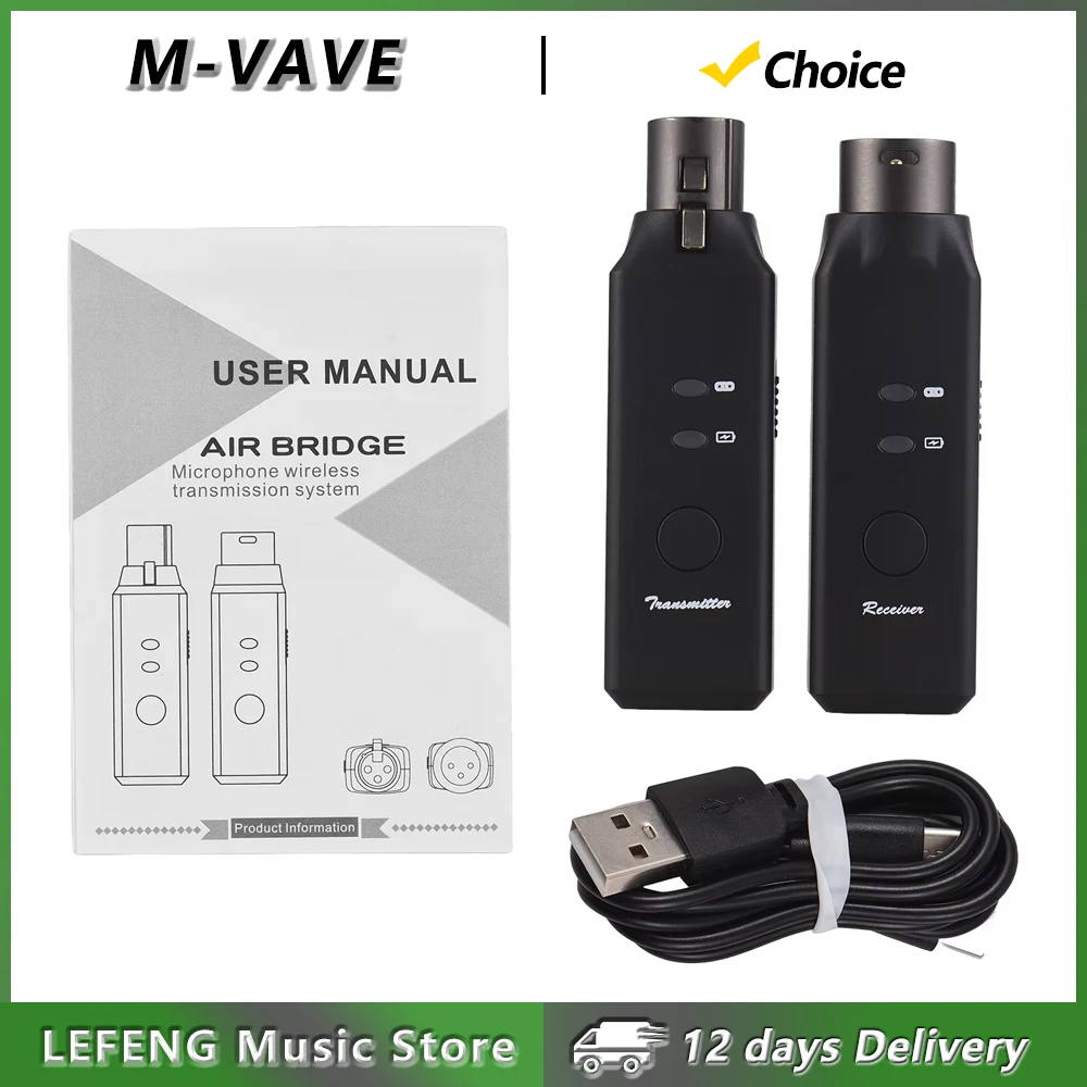 M-VAVE WP-7 2.4G Wireless Microphone System 6 Channels XLR Mic Adapter Wireless Dynamic Microphone Transmitter Receiver