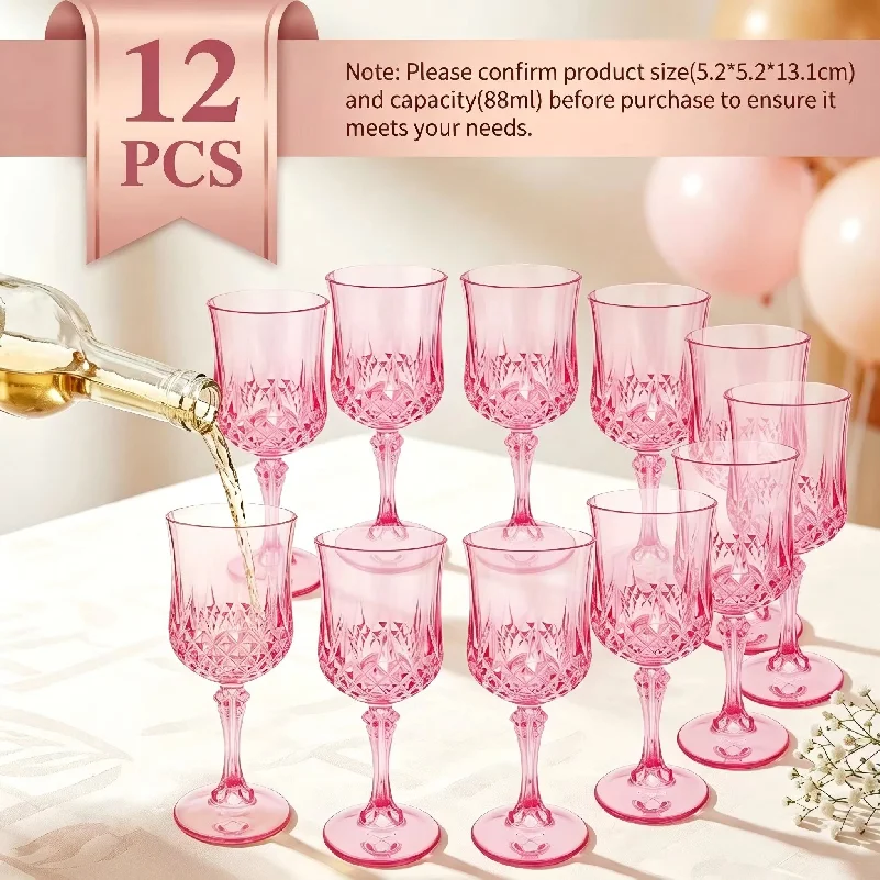 12/24/36Pcs Plastic Champagne Flutes Reusable Wine Glasses Elegant Pink Champagne Flutes for Wedding Party Wine Bar Easy Clean