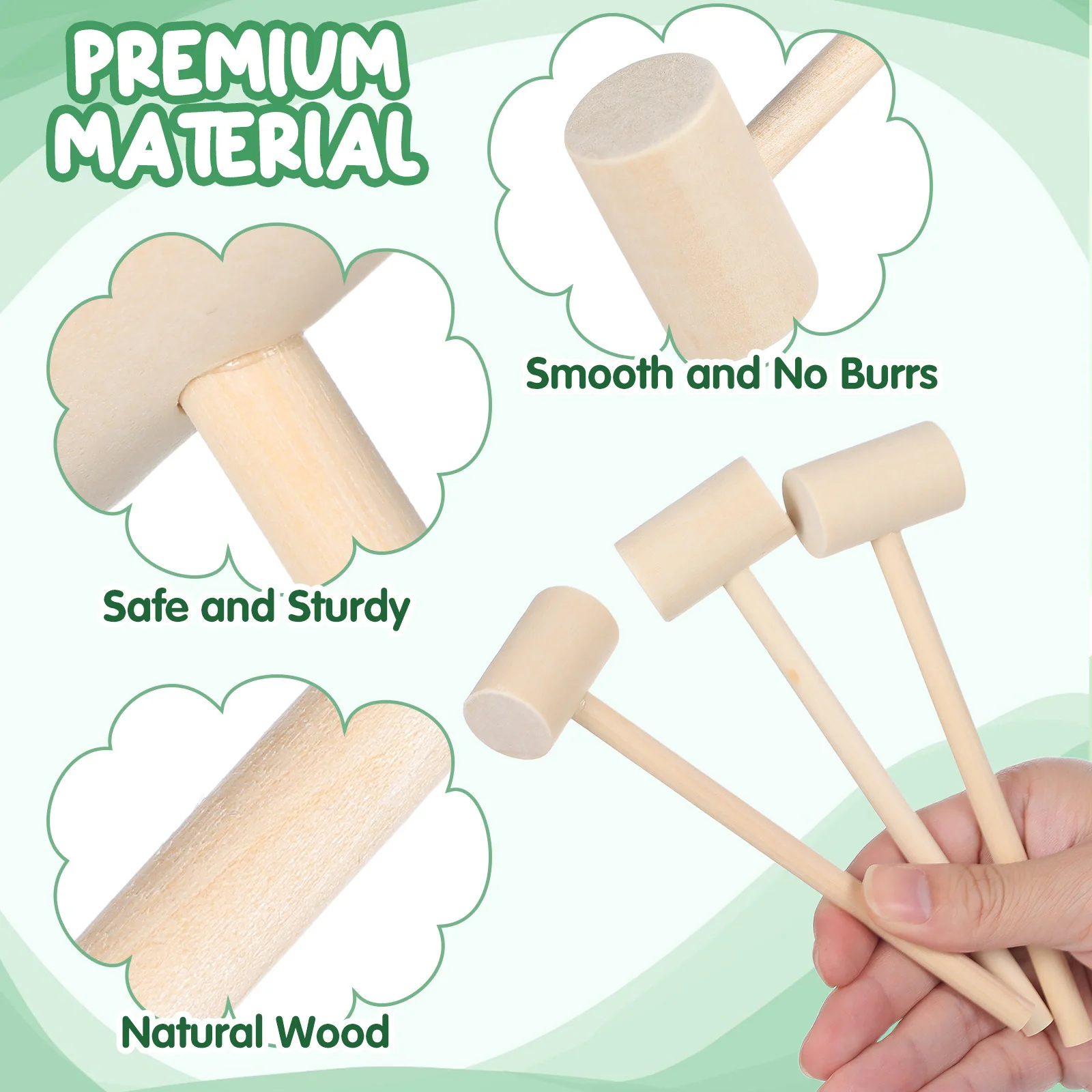 12 pezzi mazze di legno per bambini mini set di martelli legno massello liscio sicuro durevole impugnatura allenamento divertente maglio sviluppo bambino