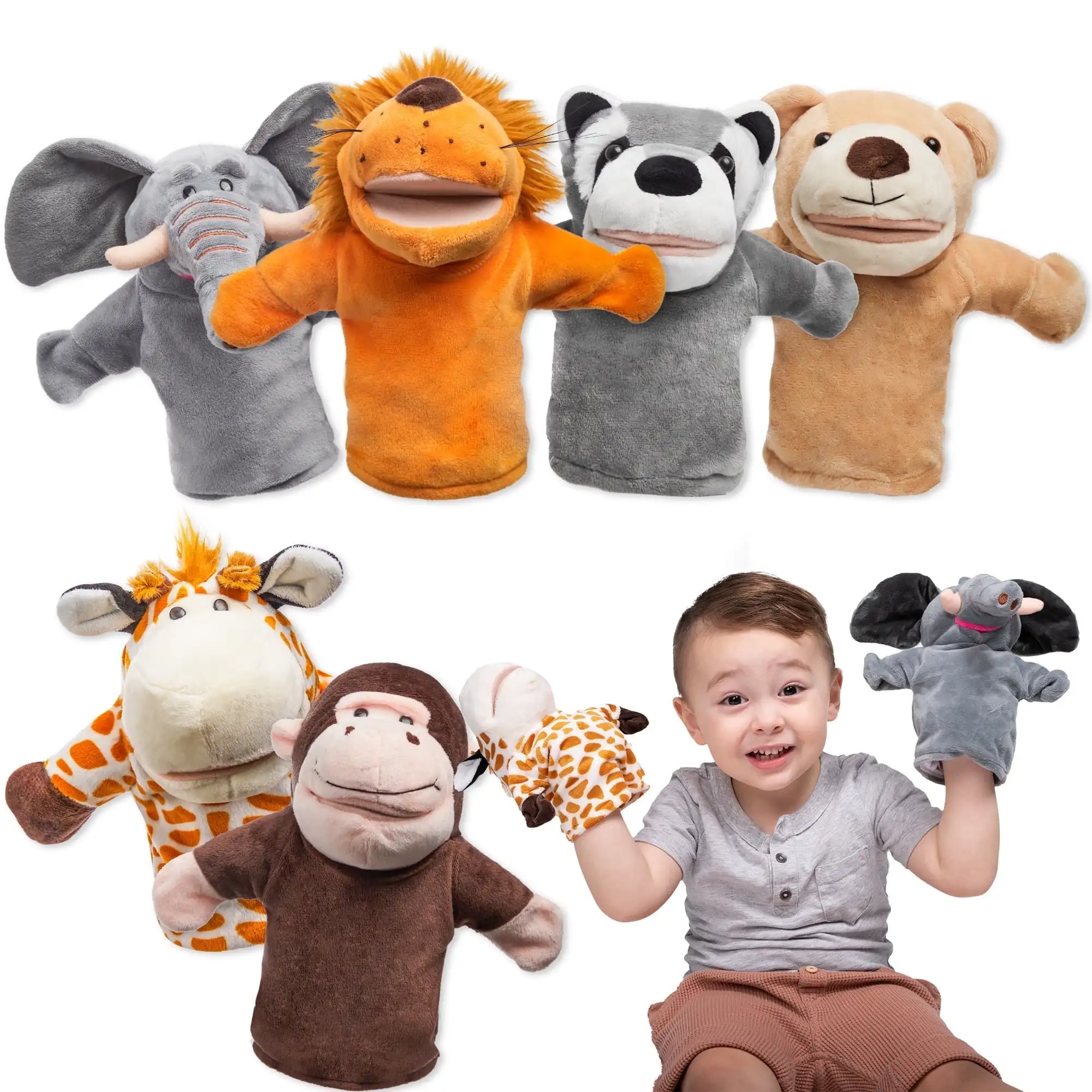 Joyfy 6 uds marioneta de mano para niños con boca, juguete de peluche de animales para niños pequeños para espectáculo teatro regalos de cumpleaños para niños relleno de cesta de Pascua