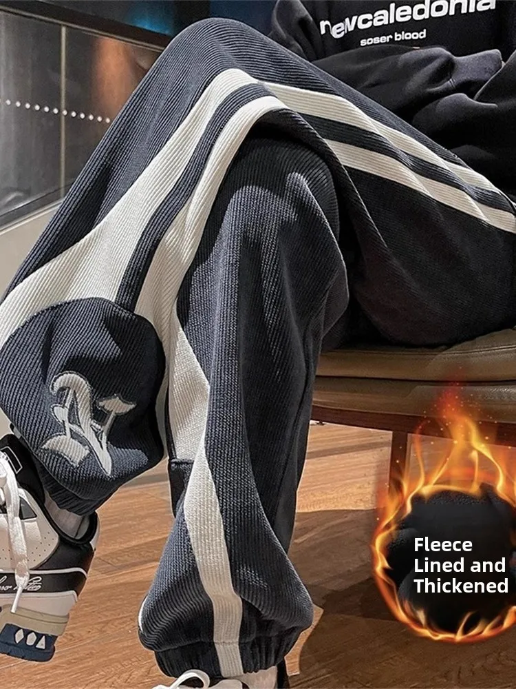 Thiened Fce Men's Sports Pants American Sle Color Blo Trousers Autumn Winter Casual Loose Fit Outerwear