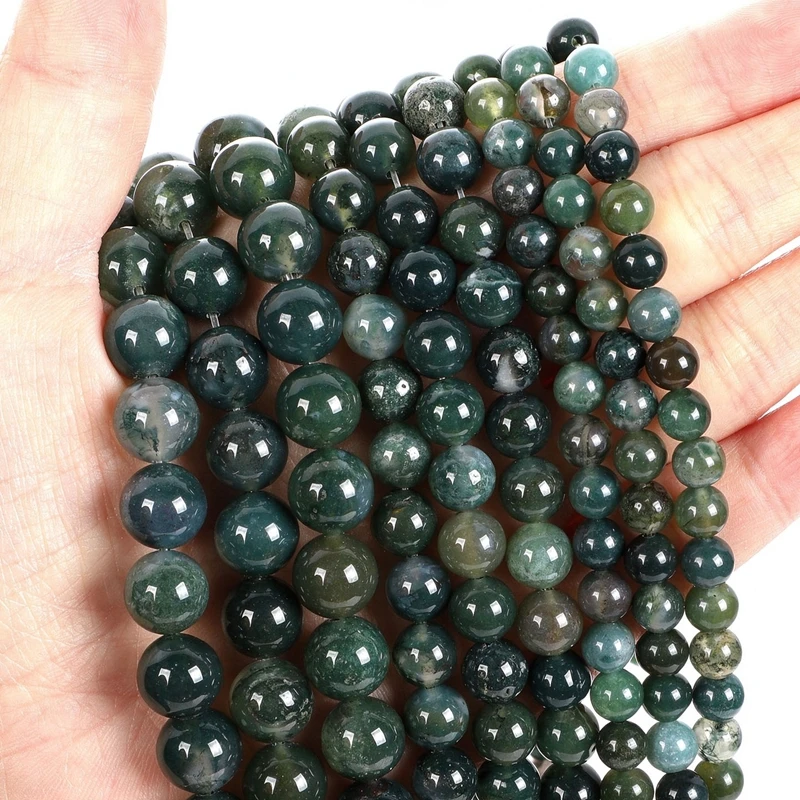 Natural Stone Beads Moss Agates Round Loose Spacer Beads For Jewelry Making DIY Bracelet Accessories 15'' Strands 4/6/8/10/12mm