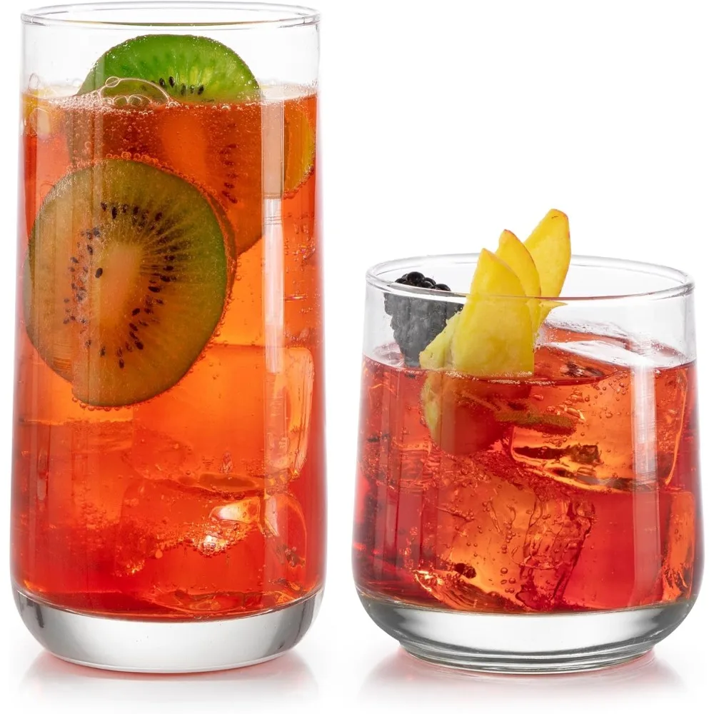 

Ascent Tumbler and Rocks Drinking Glasses Set of 16, Glass Drinking Glasses with Curvature, Versatile Glassware Set for Parties