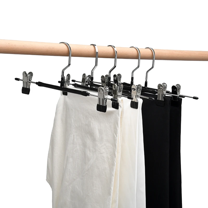 12Pcs Trousers Hangers Skirt Hanger Metal Clothes Rack with Clips Anti-slip Clothespins Wardrobe Storage for Jeans Pants