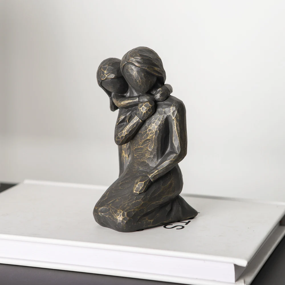 Bronze Tone Resin Family Statues, Heartwarming Home Decor Pieces, Elegant Resin Couple Statues Symbol of Togetherness for Home