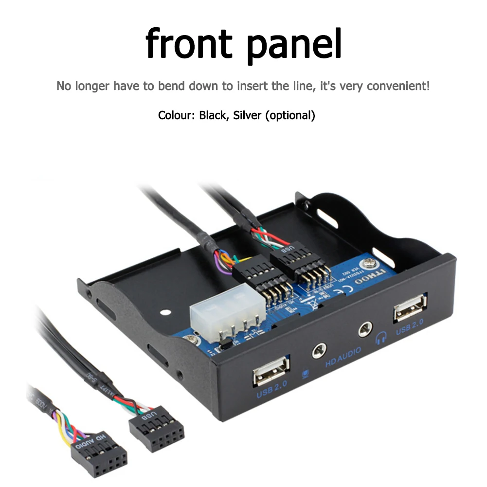 

3.5 inch 9Pin to 4 Port HUB Floppy Bay 2 USB 2.0 HD Audio 3.5mm Front Panel Rack