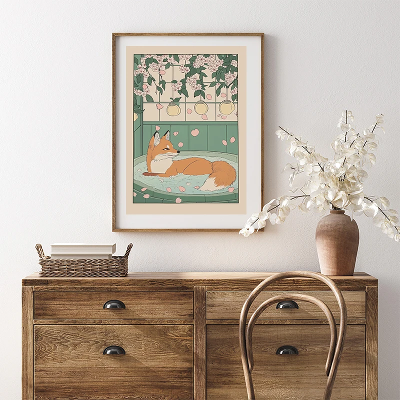 Japanese Frog Tiger Dragon Deer Capybara Panda Poodle in A Bathtub Poster Canvas  Print for Bathroom Home Wall Art Decor