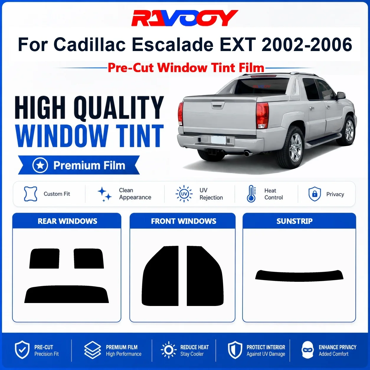 Premium Pre-Cut Window Tint For Cadillac Escalade EXT 2002-2006 Front & Rear Windows UV Heat Rejection Privacy Film