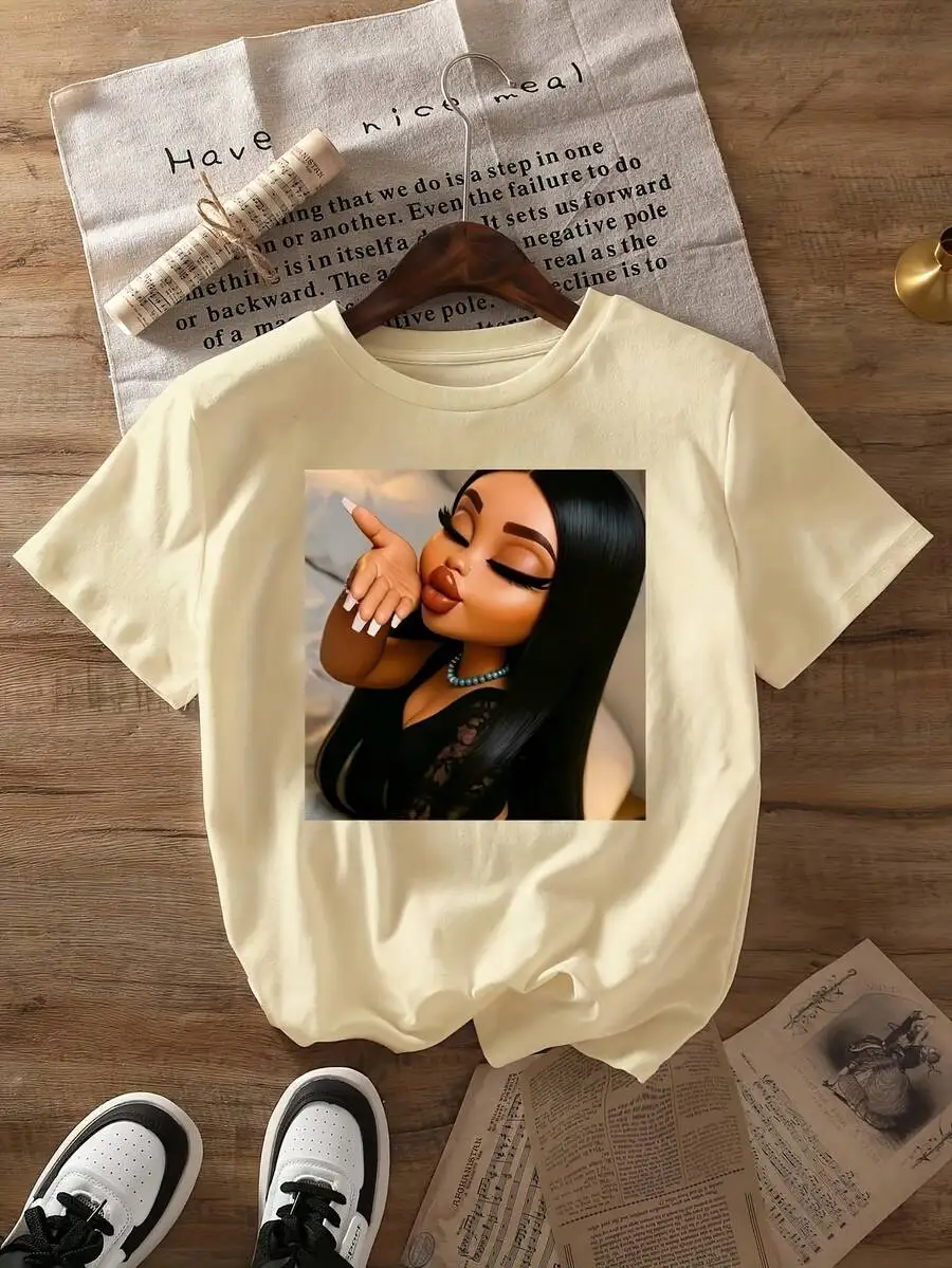 2026 Summer Arrival Cute Doll Pattern Graphic T Shirt For Women Soft Short Sleeve Crew Neck Versatile Daily Street Wear Clothing