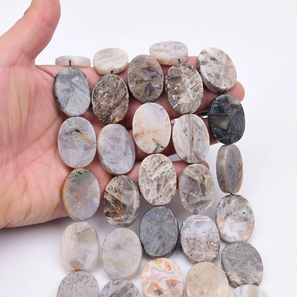 

APDGG 22x30mm Natural Gray Bamboo Leaf Agate Oval Slice Shape Loose Beads 15.5'' Jewelry DIY