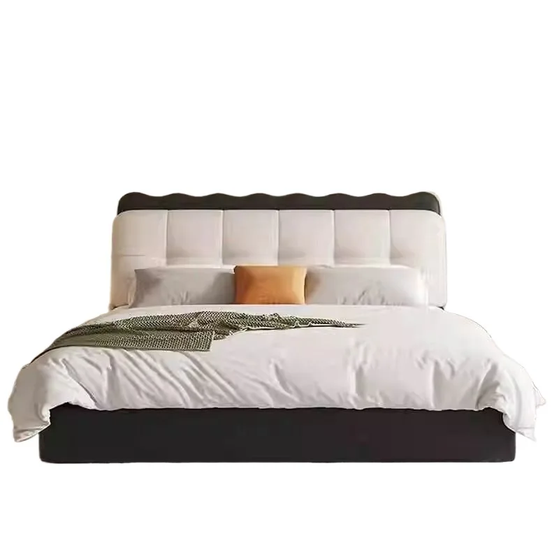 Modern minimalist puff bed, cream style, fabric soft bag double bed
