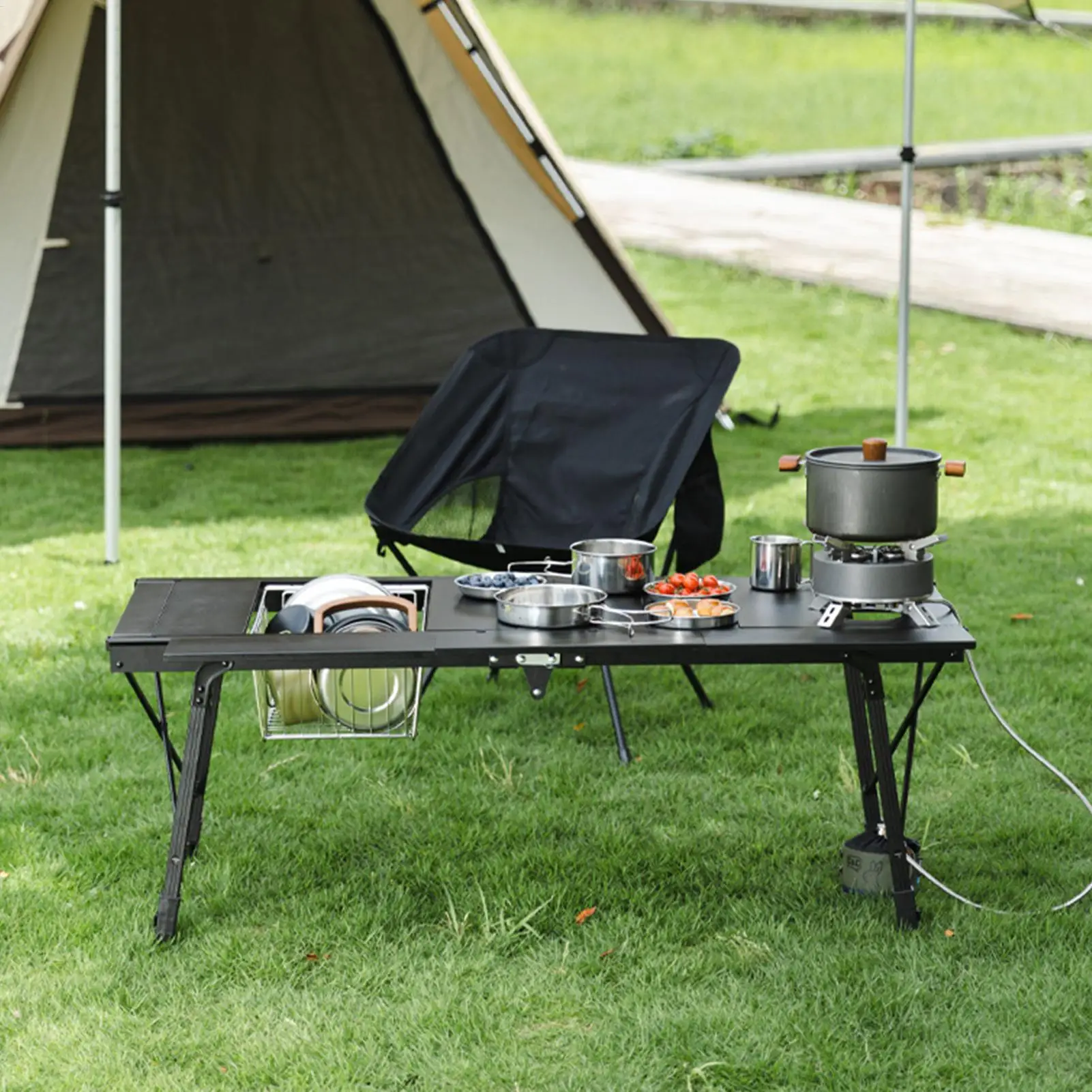 

Camping Table Basket Stainless Steel Folding Outdoor Gear Portable Basket Camping Storage Containers For Home Indoor Picnic BBQ