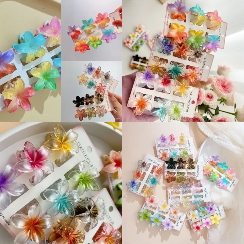 

6Pcs/Set Sweet Flower Colroful Gradient Hair Claws Ponytail Cip Clamp Barrettes Hairpins for Women Girl Beach Hair Accessories