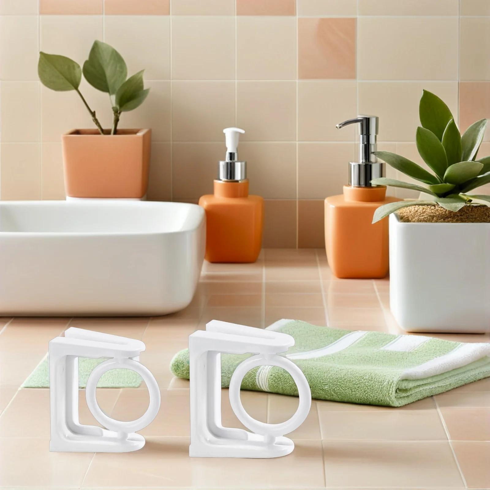 

2pcs Towel Rod Holders Adhesive Shower Curtain Pole Mounts Sturdy Bathroom Accessories Home Supplies Curtain Rod Holders