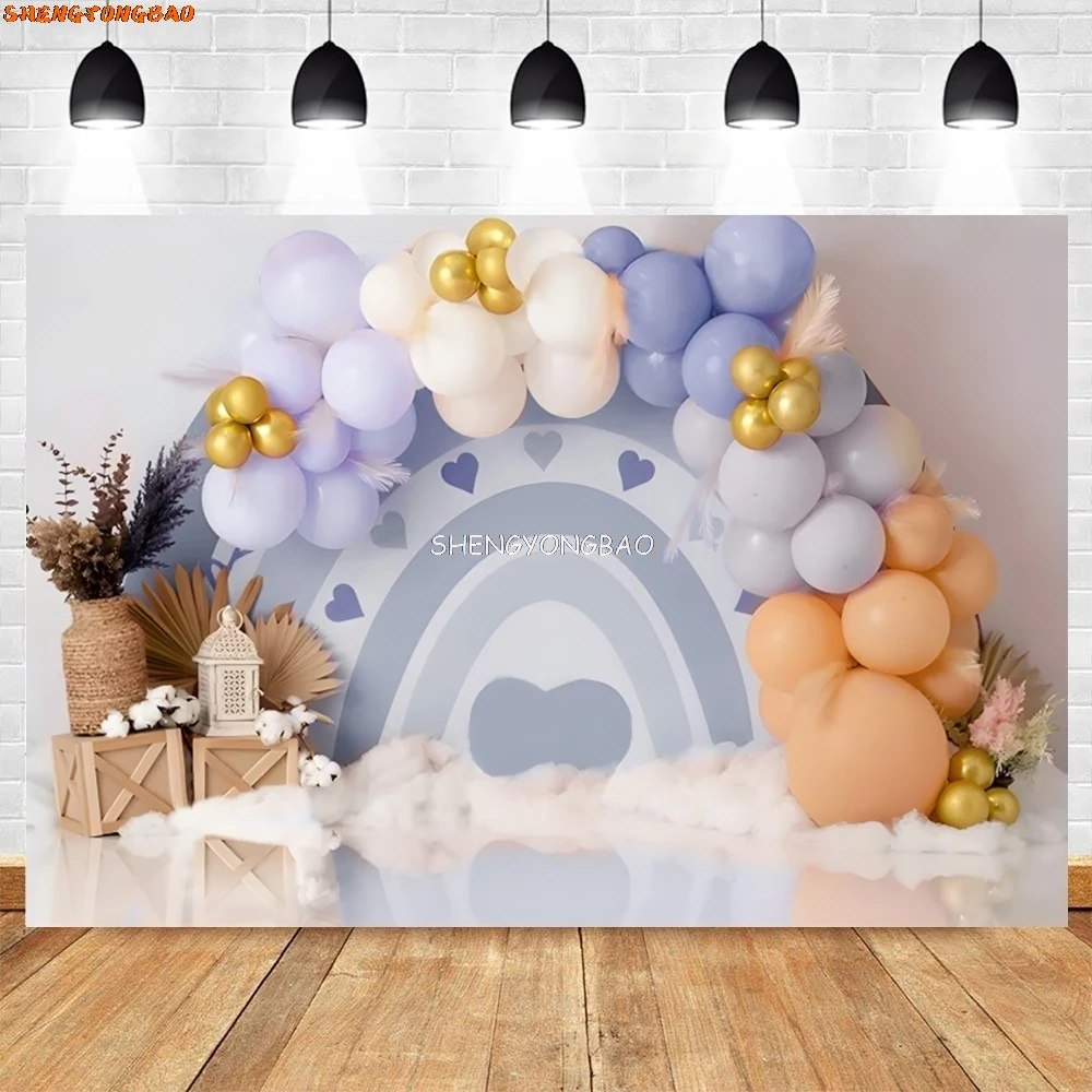 SHENGYONGBAO First Birthday Party Photography Backdrop Pink Gold Balloon Sweet One Butterfly Baby Shower Family Background CJ-02