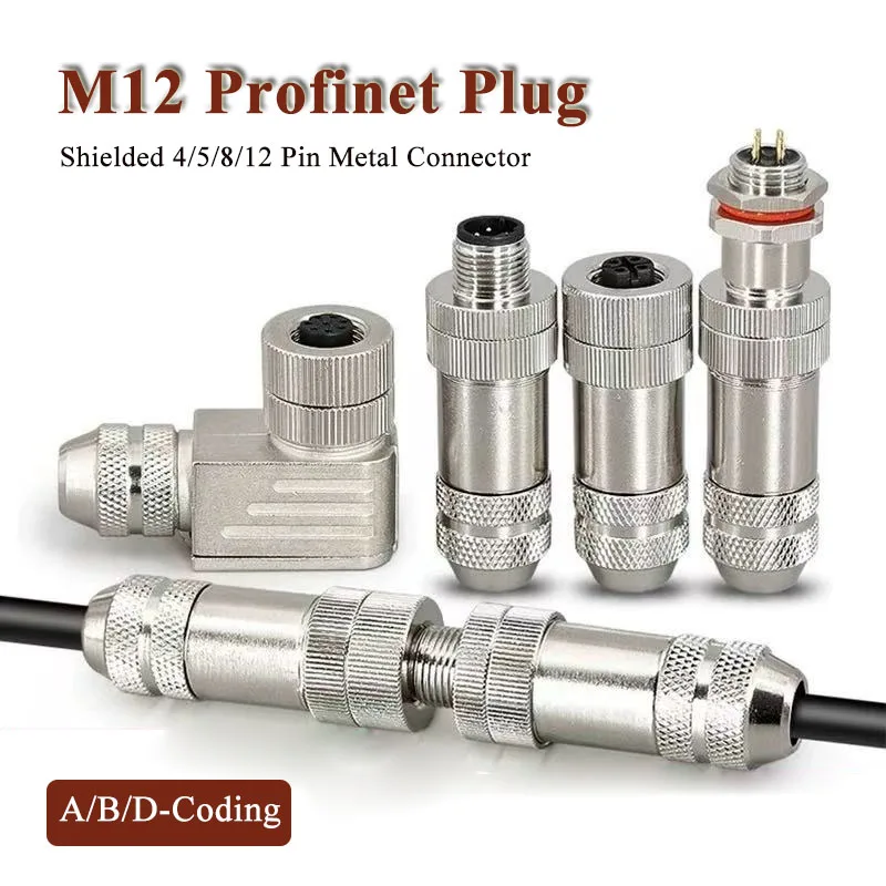 M12 4/5/6/8/12 Pin Profinet Aviation Plug Metal with Shielded Screw Assembled Sensor Connector A/B/D-code Ethernet Connectors