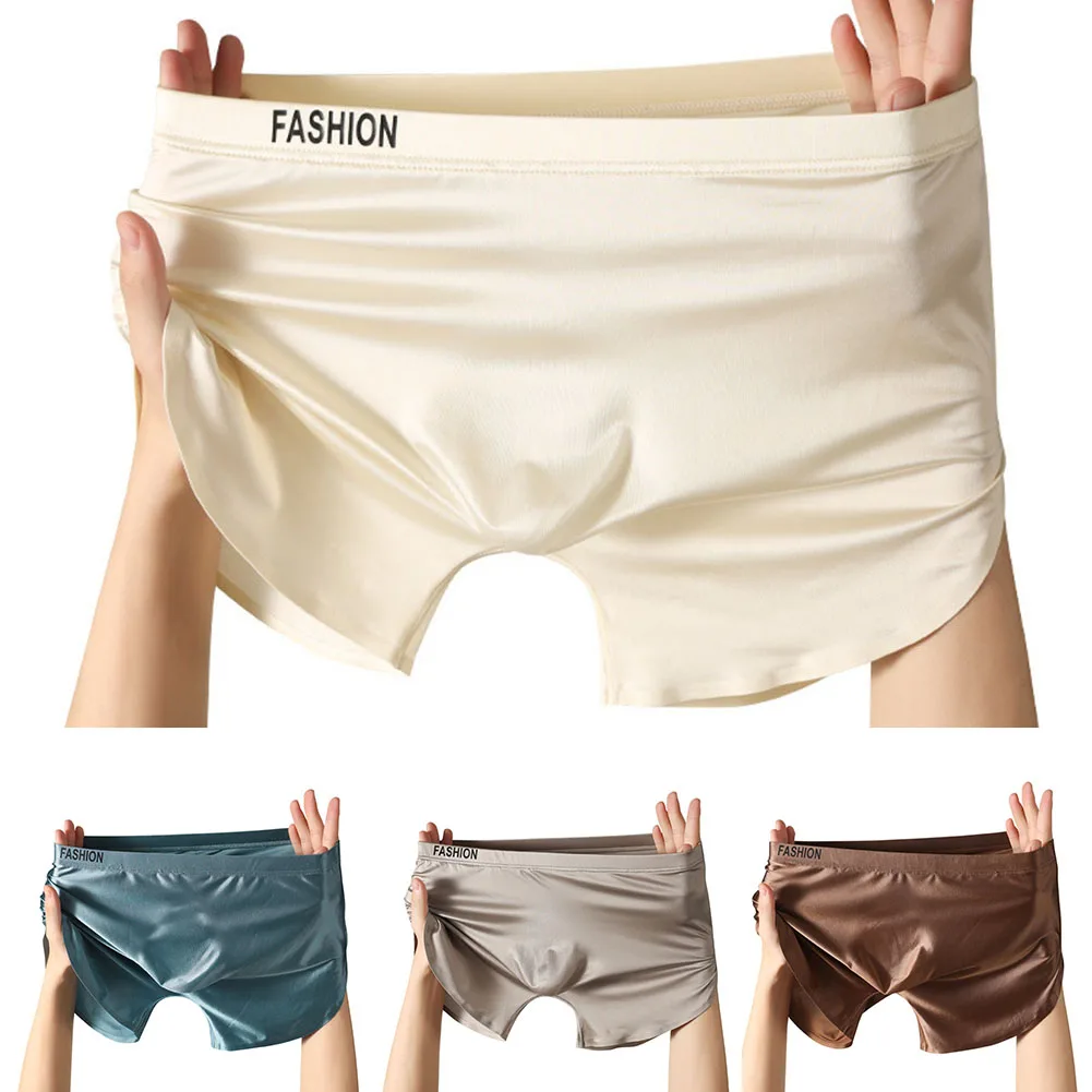 Ropa interior suave de satén transpirable de seda de hielo para hombre de talla grande, bragas con bolsa para bulto, Boxers finos y sencillos para uso diario