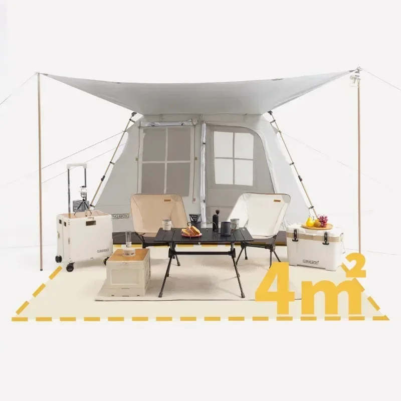 LUINGBOX Camping Gazebo Beach Family One Button Auto Pop Up Tent 2 Person 1 Room 1 Hall 210D Oxford Silver Coated Waterproof