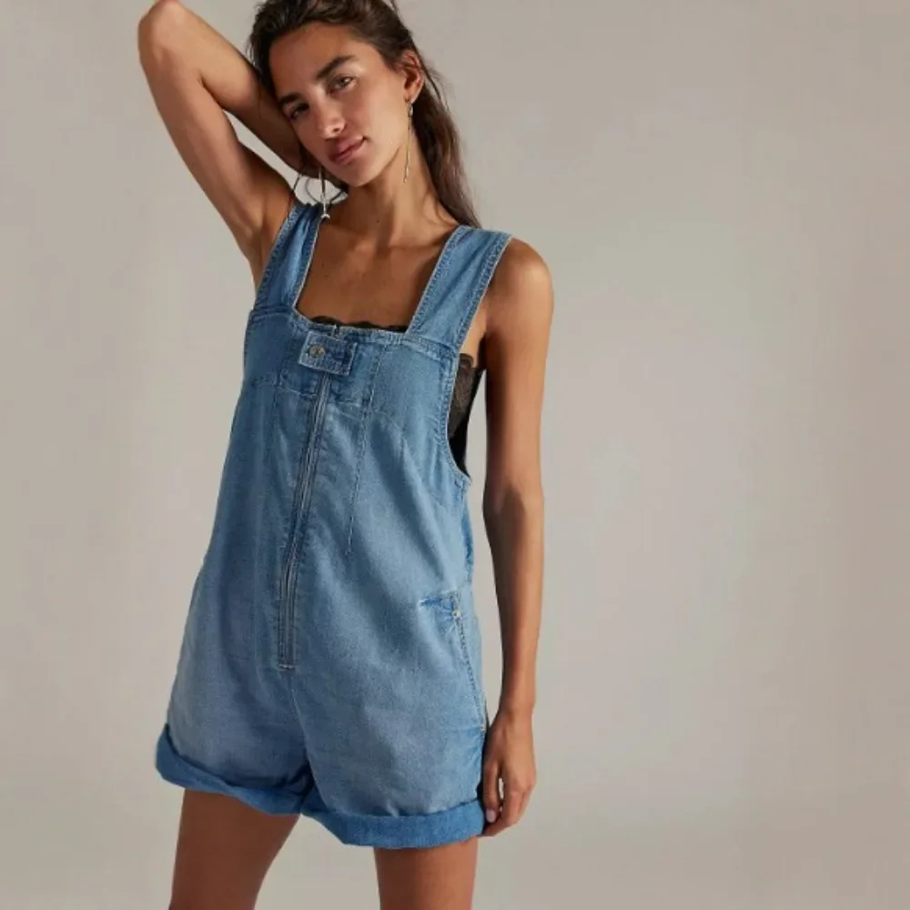 Women Summer New Denim Short Jumpsuit European American Style, Loose Overall Shorts Slim Fit Casual Versatile Suspender Romper