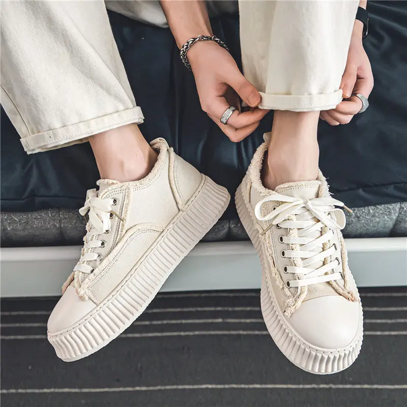 Chunky Men's Casual Canvas Shoes Spring Autumn Male Shoe Sports Breathable Footwear Offer Walking Low Price Non-leather Sneakers