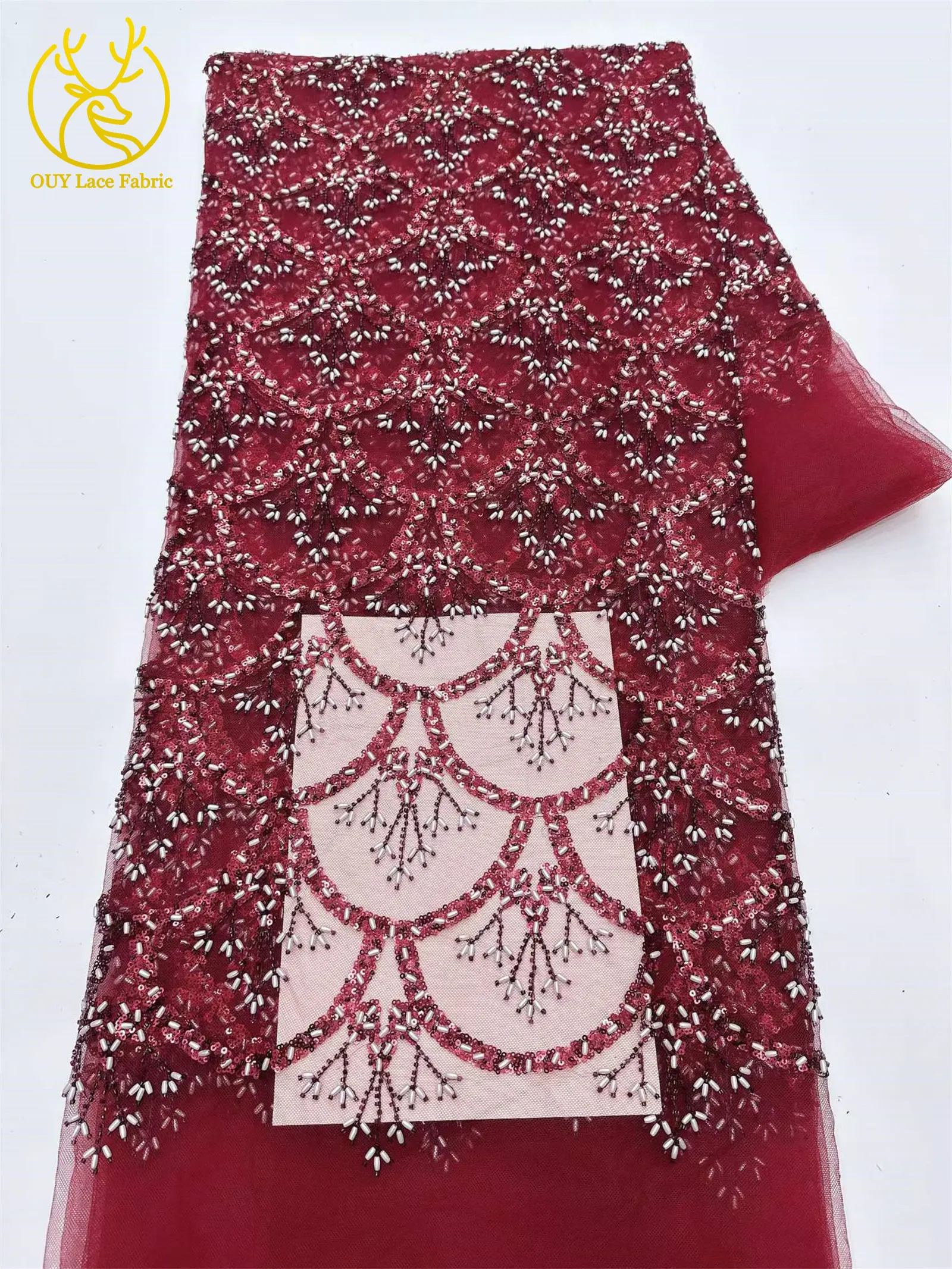 5 Yards französischer Pailletten-Spitzenstoff, afrikanischer Spitzenstoff, nigerianischer Tüll-Mesh-Spitzenstoff für Braut, Hochzeit, Heimdekoration – Detail 19