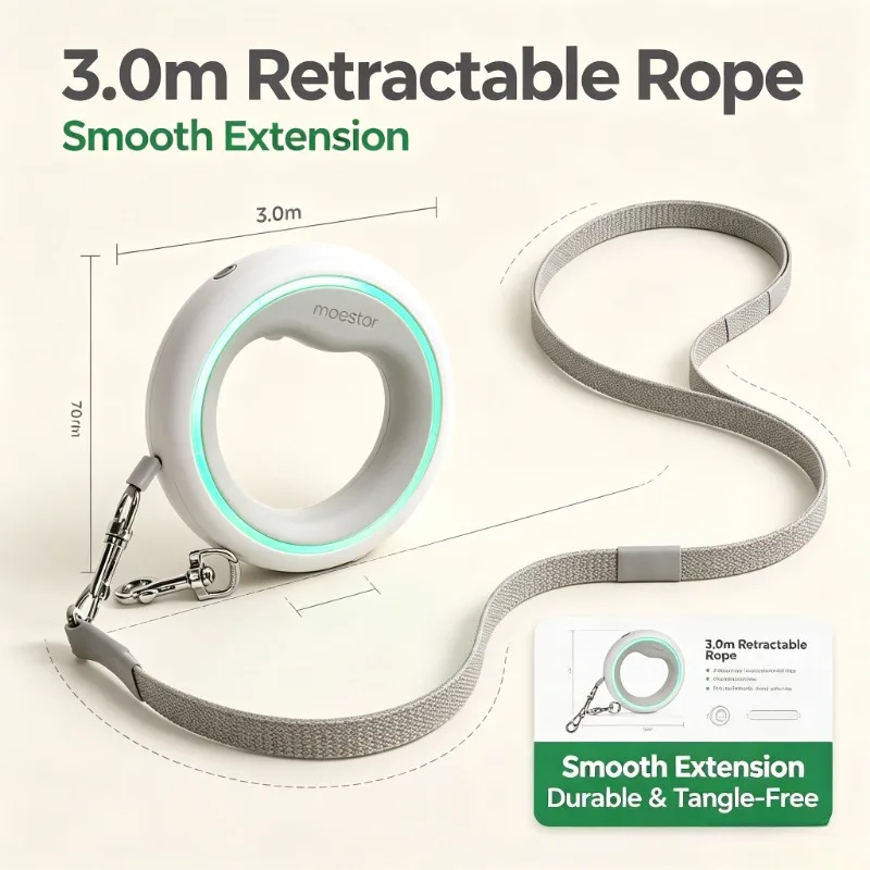 MOESTAR 2022 UFO Retractable Pet Leash 2 Plus 3.0m Flexible Dog Traction Rope with Rechargeable LED Light Ring Shape