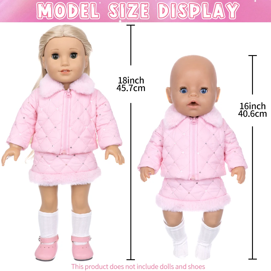 Doll Clothes for 18Inch 45cm Newborn Baby Doll Pink Jacket+Short Skirt Set for Reborn Doll American Doll Casual Wear Girl Gifts