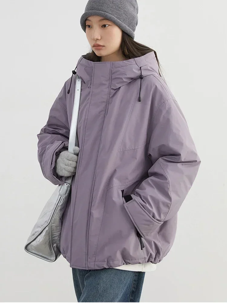 CHIC VEN Damen-Daunenjacke, lockerer Outdoor-Stehkragen mit Kapuze, 90 weiße Entendaunen, Damen-Sportmantel, Winter 2024, Damenbekleidung