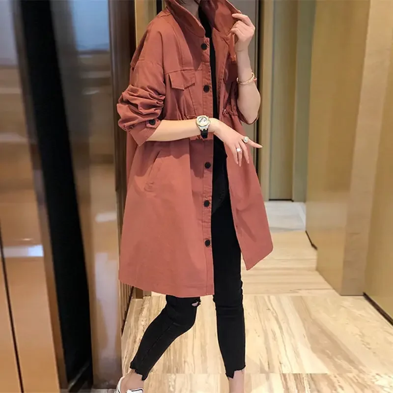 Long Coat Spring Summer New Solid Color Long Sleeve Stand Collar Single Breasted Coats for Women Fashion Comfortable Streetwear