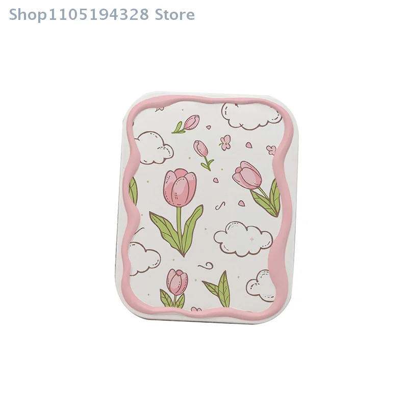 [MP] مرآة مكياج قابلة للطي على شكل زهور، مرآة جيب محمولة للنساء، مرآة مكياج مستطيلة لمستحضرات التجميل مع مشط