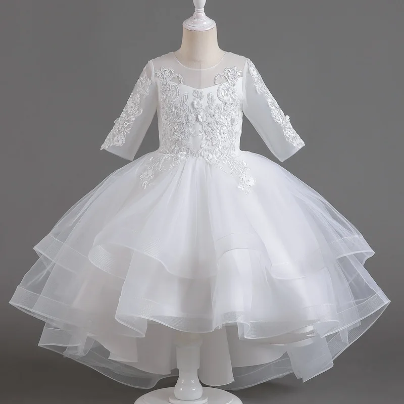 Children's White Dress for Girls Party Dresses Flower Girl Dress for Weddings Bridesmaid Tailed Dress Teen Girl Baptismal Gown