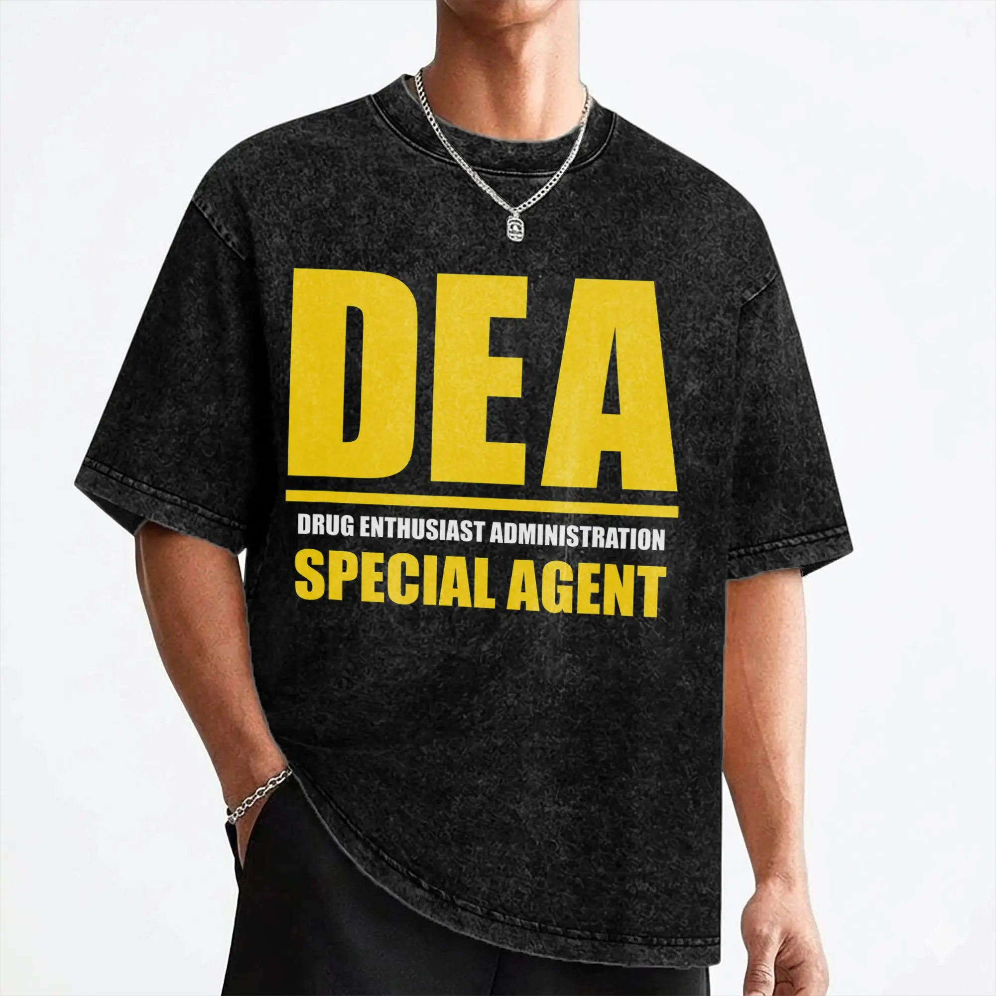 DEA Drug Enthusiast Administration Special Agent T Shirts Washed Short Sleeve T-Shirt  Retro Men Women Streetwear Tee Shirt