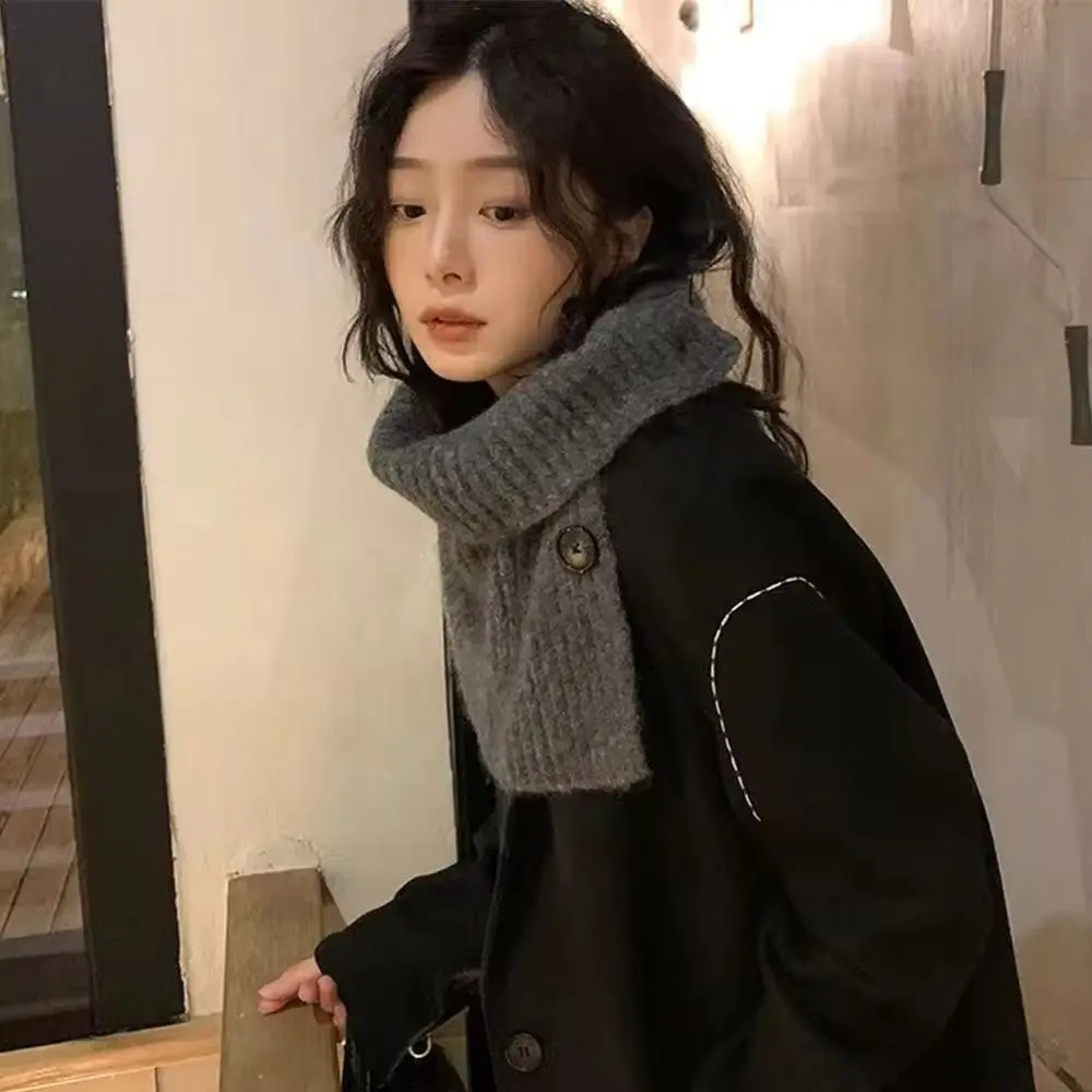 Winter Warm Knitted Knitted Turtleneck Scarf Solid Color Detachable Neckerchief Wrap Button Scarf Women