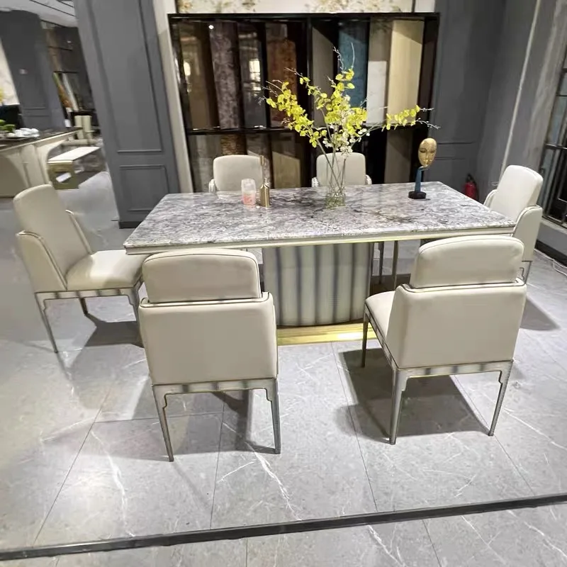 For Ultra-Thin Frosted Snake Pattern Leather High-Density Sponge Stainless Steel Feet Dining Chairs Titanium Wire Drawing
